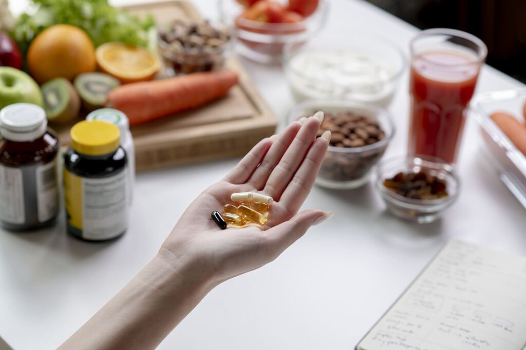 varis için vitamin ve bitkisel takviyeler üzerine bilgi veren damar illüstrasyonu